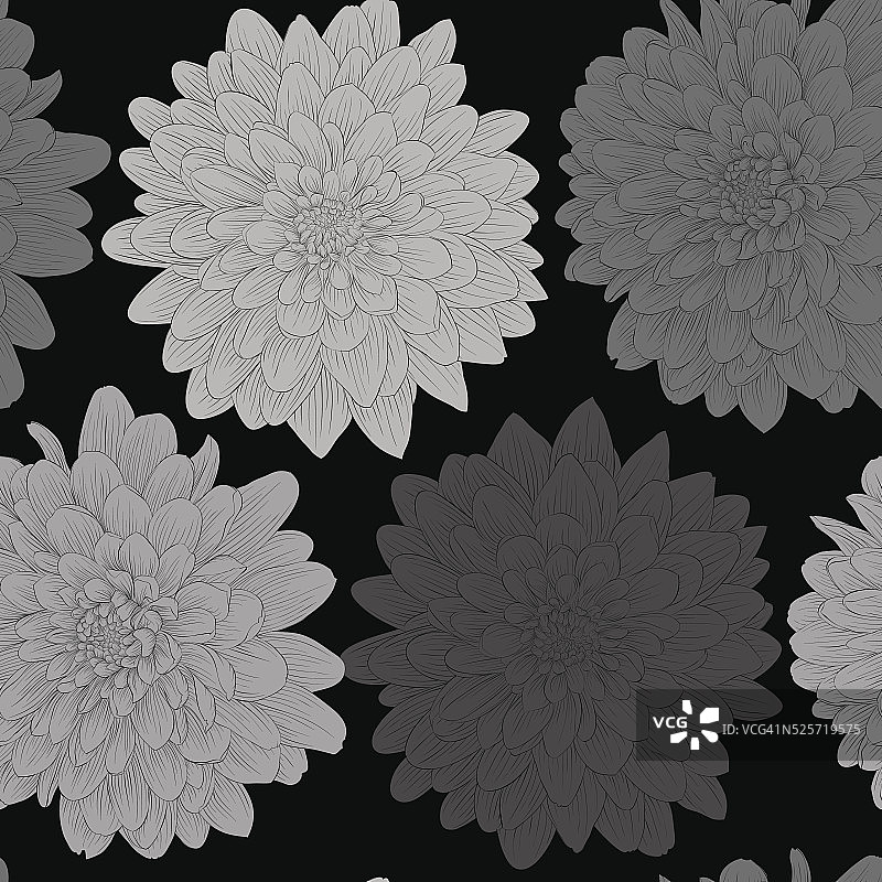 美丽的黑白无缝背景与花。图片素材