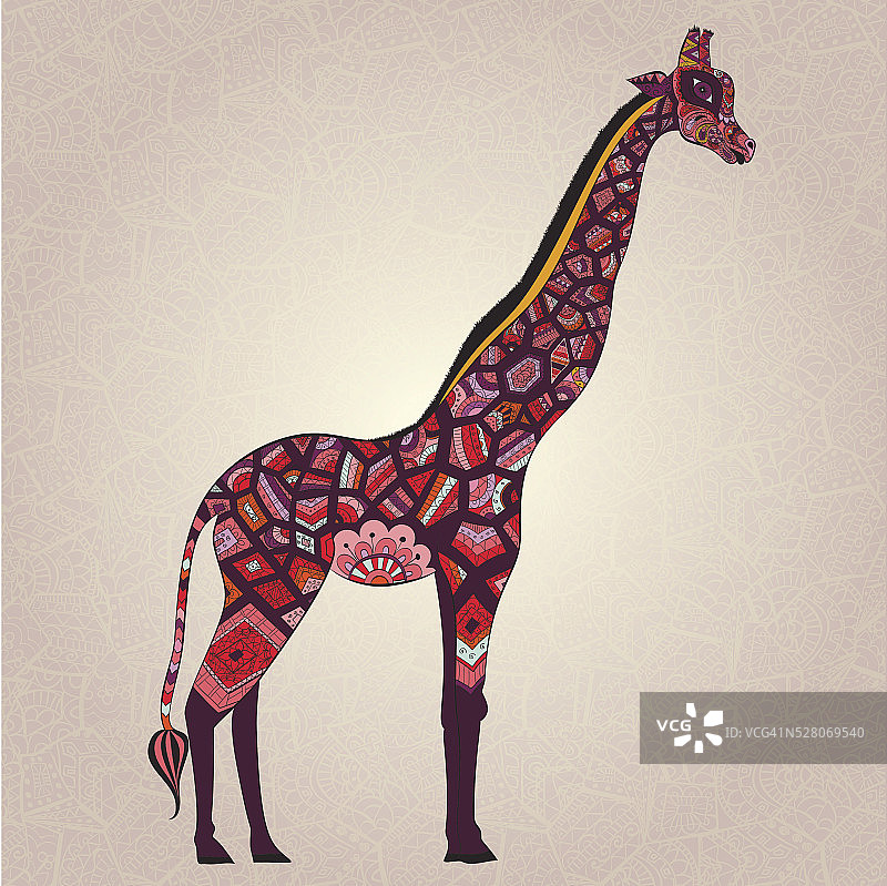 手绘装饰波西长颈鹿插图。非洲的动物图片素材