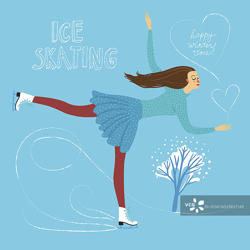 卡通滑冰女士插图图片素材