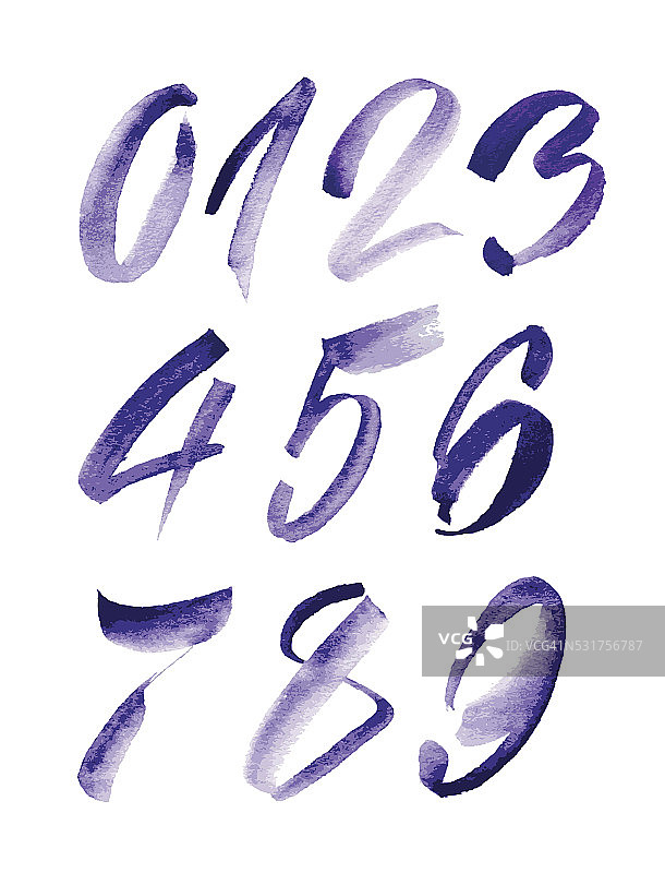 水彩手写紫色数字。矢量图图片素材