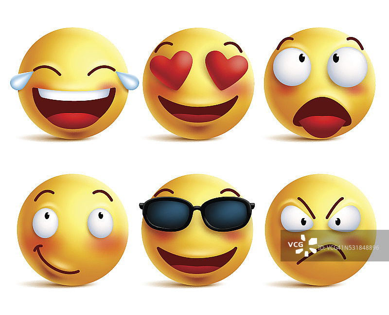 笑脸图标或黄色表情符号与情感的滑稽的脸图片素材