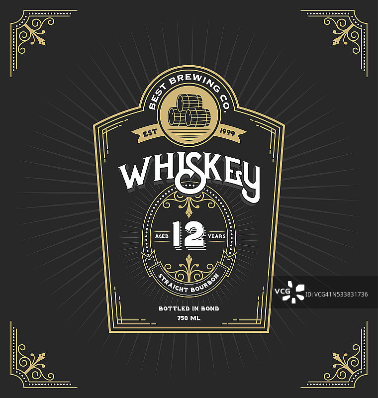威士忌和饮料的老式框架标签图片素材