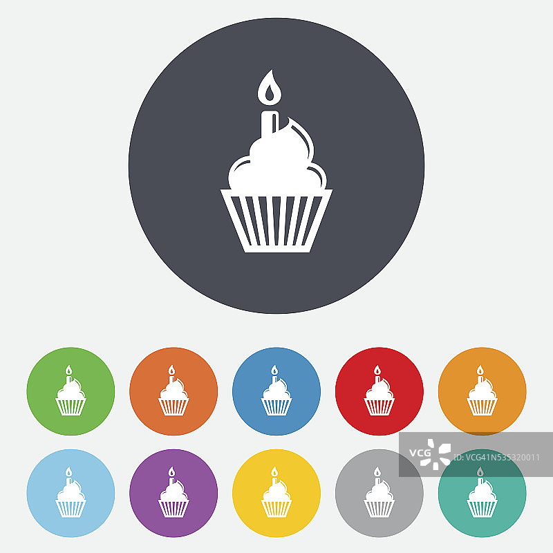 生日蛋糕标志图标。燃烧的蜡烛象征图片素材