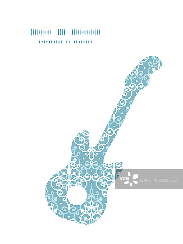 矢量淡蓝色漩涡缎吉他音乐剪影图案框架图片素材