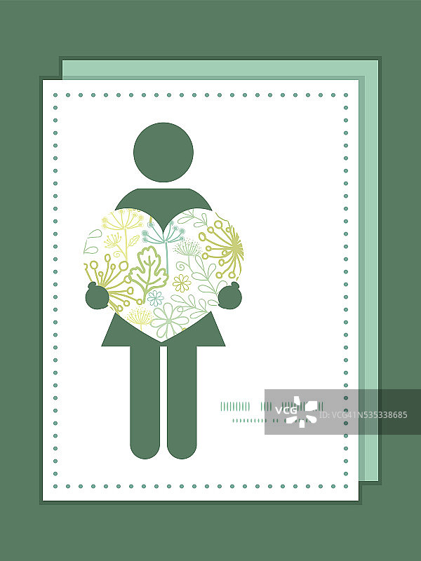 向量神秘的绿色花园女子在爱情剪影框架图案图片素材