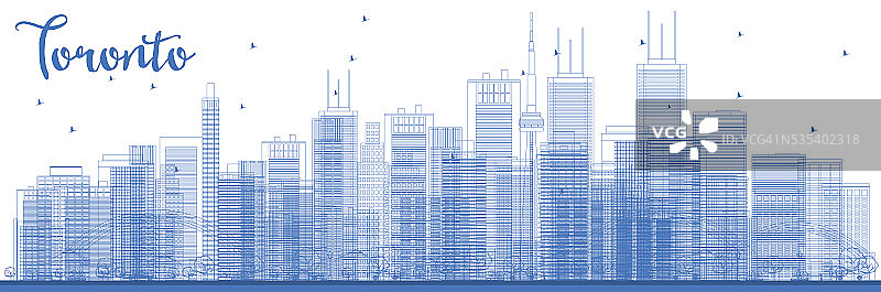 用蓝色的建筑勾勒出多伦多的天际线。图片素材