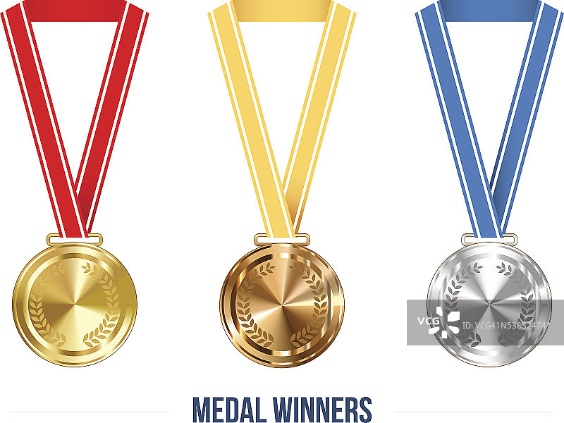 奥林匹克奖章与丝带设置，矢量插图图片素材