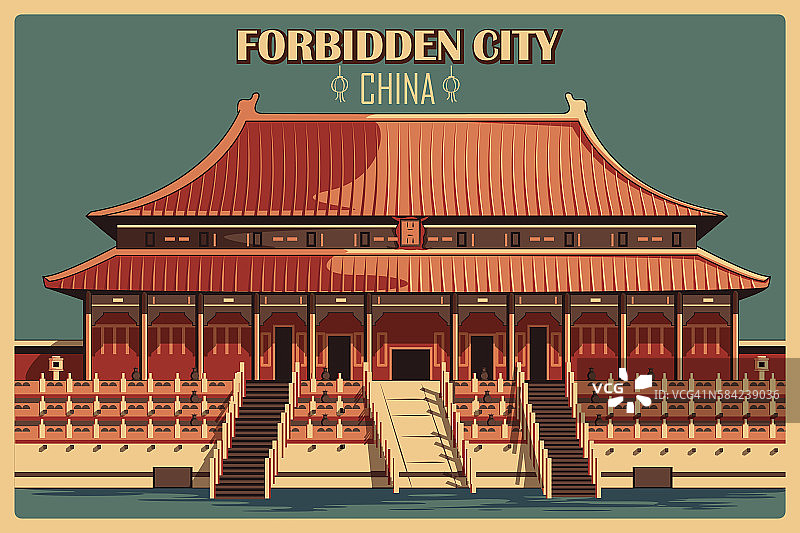 北京紫禁城著名纪念地的复古海报图片素材