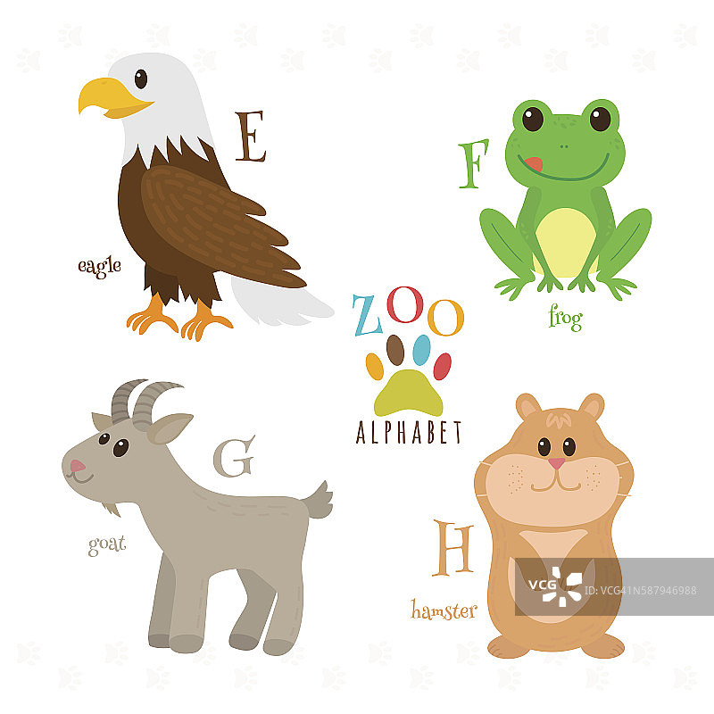动物园字母表与有趣的卡通动物。图片素材