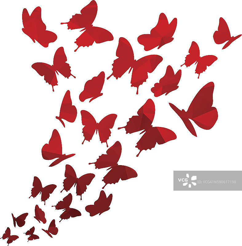 浅红色三角形多边形蝴蝶漩涡。飘逸的蝴蝶图案。图片素材