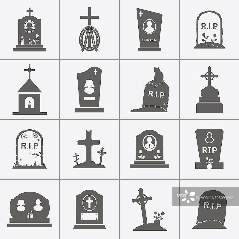 墓碑和墓碑图标设置图片素材