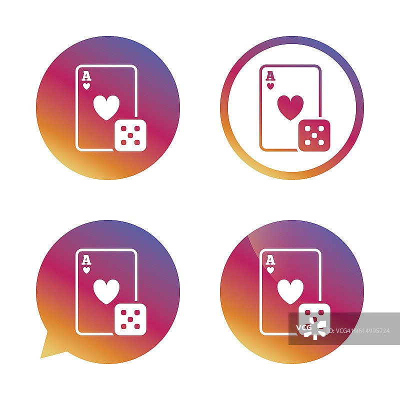 赌场标志图标。有骰子符号的扑克牌。图片素材