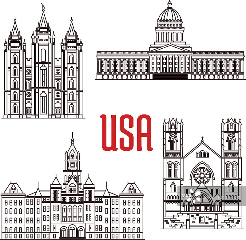 美国的著名建筑、象征和图标图片素材