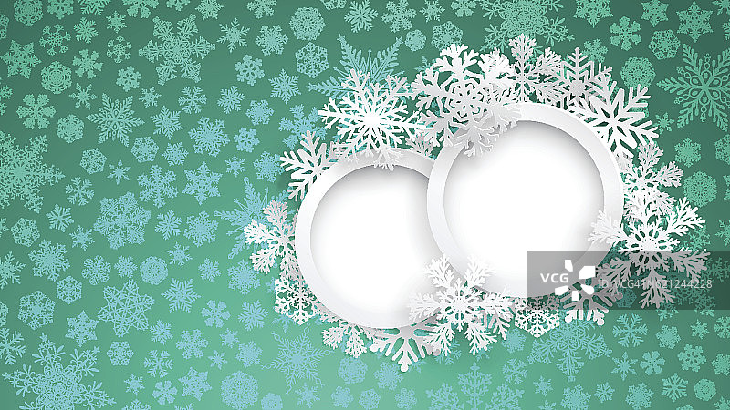 圣诞背景与两个圆形框架和雪花图片素材