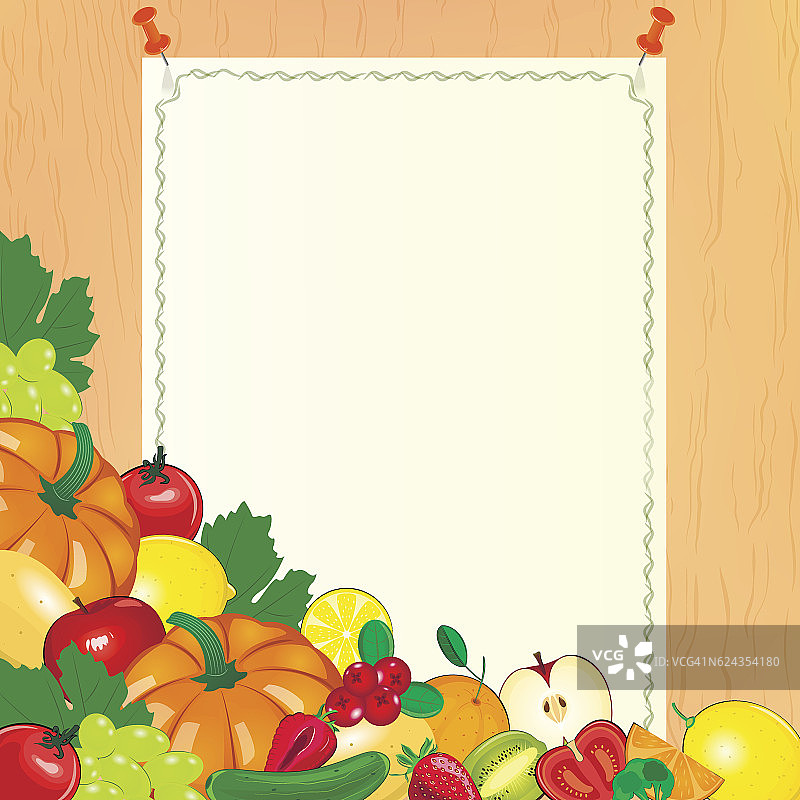 感恩节菜单有水果和蔬菜的纸图片素材
