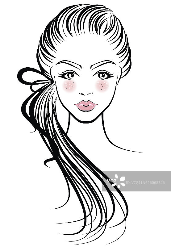 插图的女人马尾辫造型图标，标志女人的脸图片素材