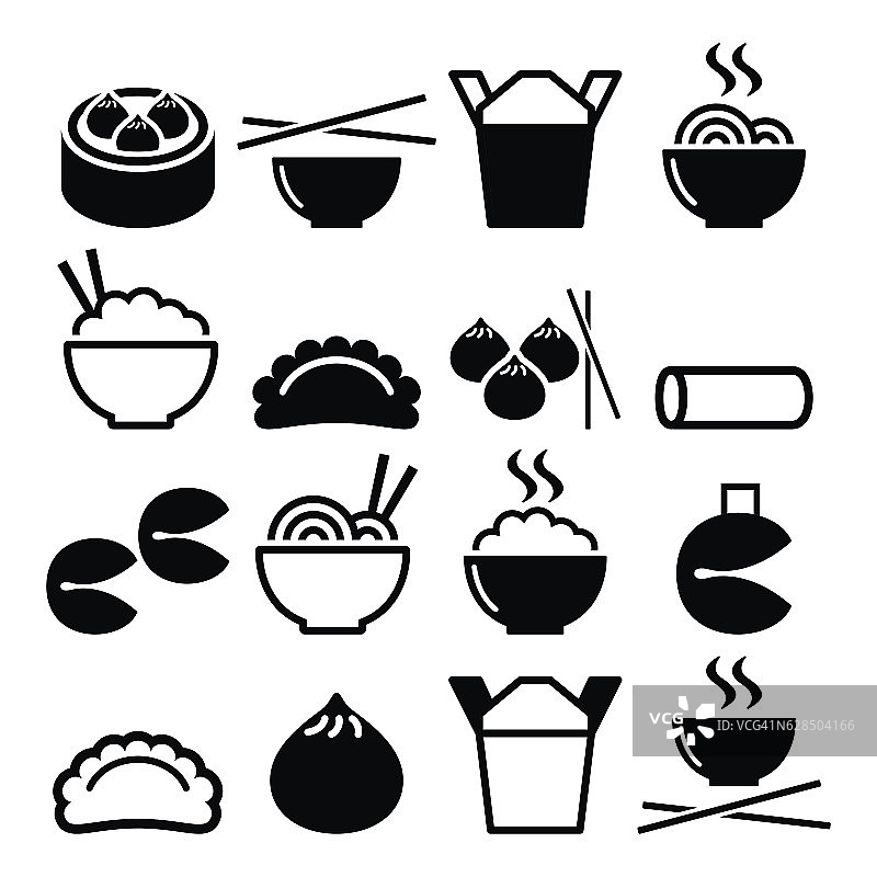 中式外卖——意大利面，米饭，春卷，饺子图片素材