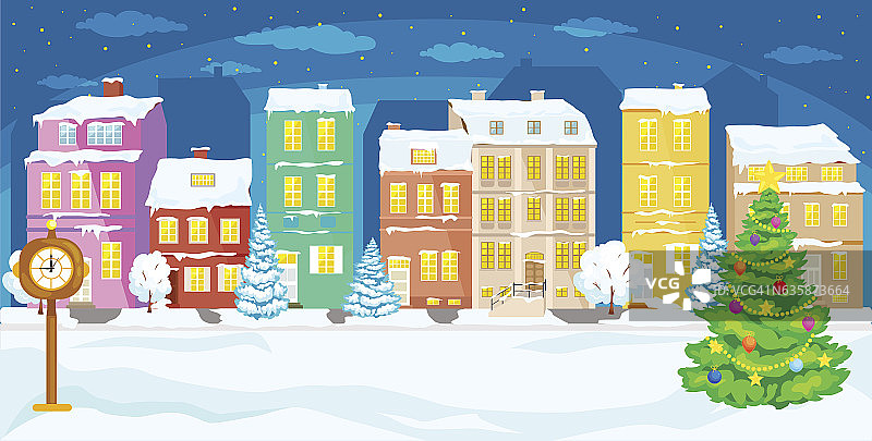 美丽的圣诞冬季冬季景观城市。新年贺卡图片素材