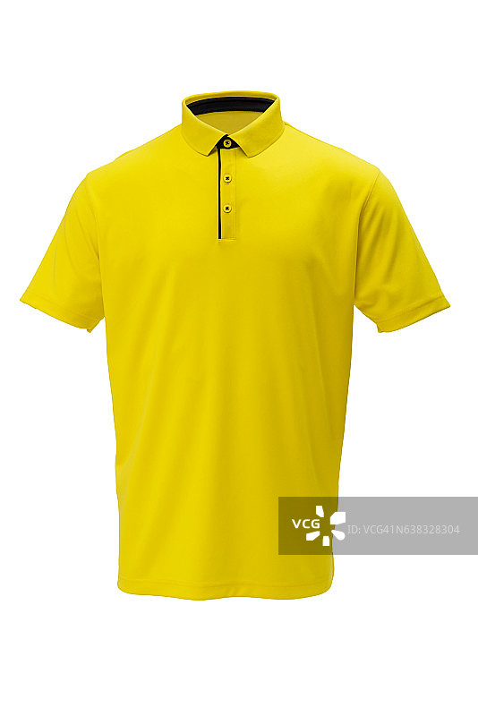 高尔夫球黄色与黑色修剪t恤的男子或图片素材