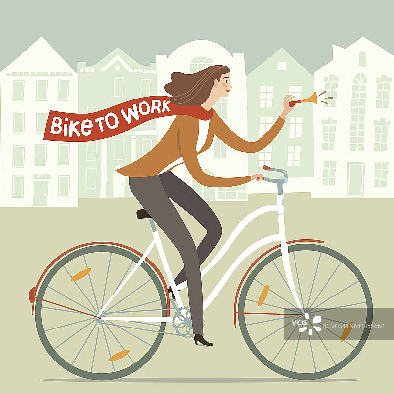 与女工骑自行车上班海报图片素材