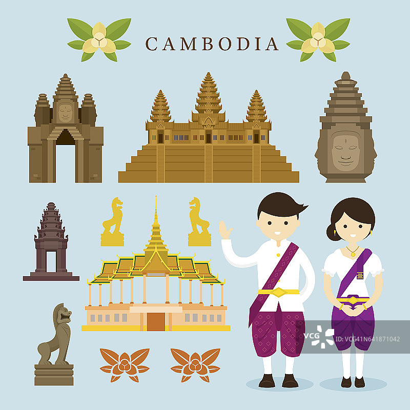柬埔寨地标和物体设计元素图片素材
