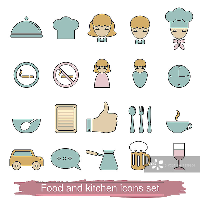 食物和厨房线图标。图片素材