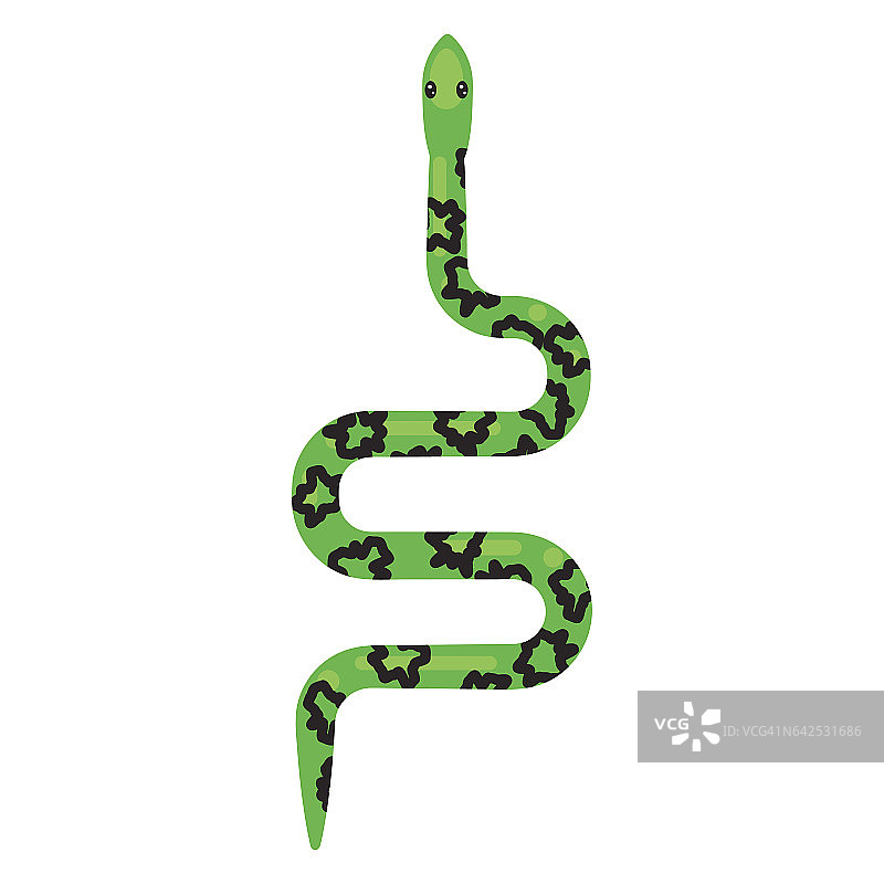 绿色蛇卡通矢量插图上的白色图片素材