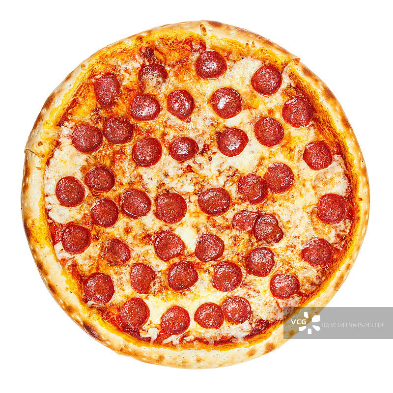 美味的经典意大利披萨配香肠和马苏里拉奶酪图片素材