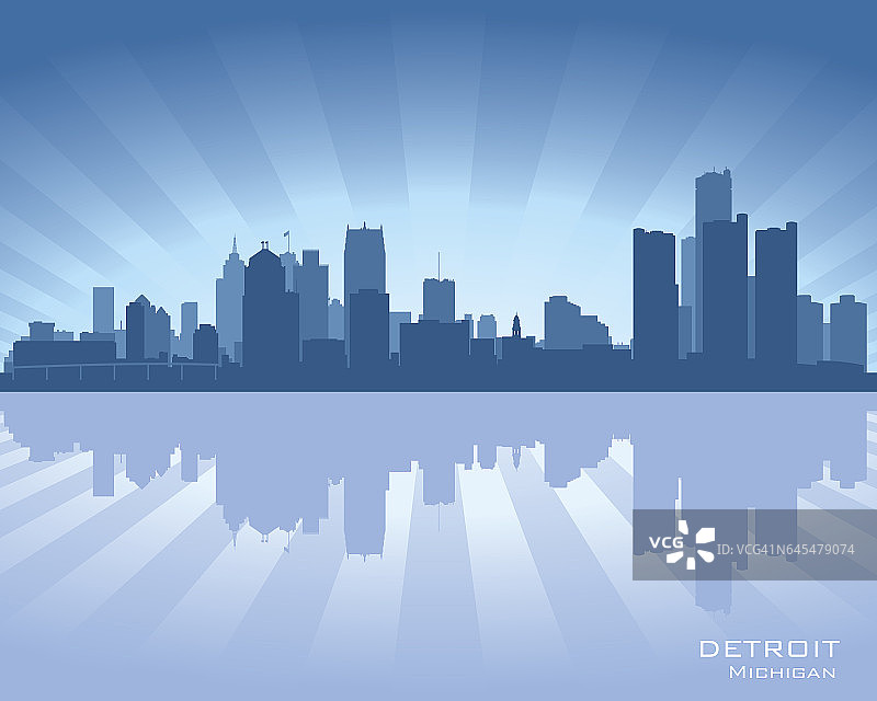底特律密歇根城市天际线轮廓图片素材