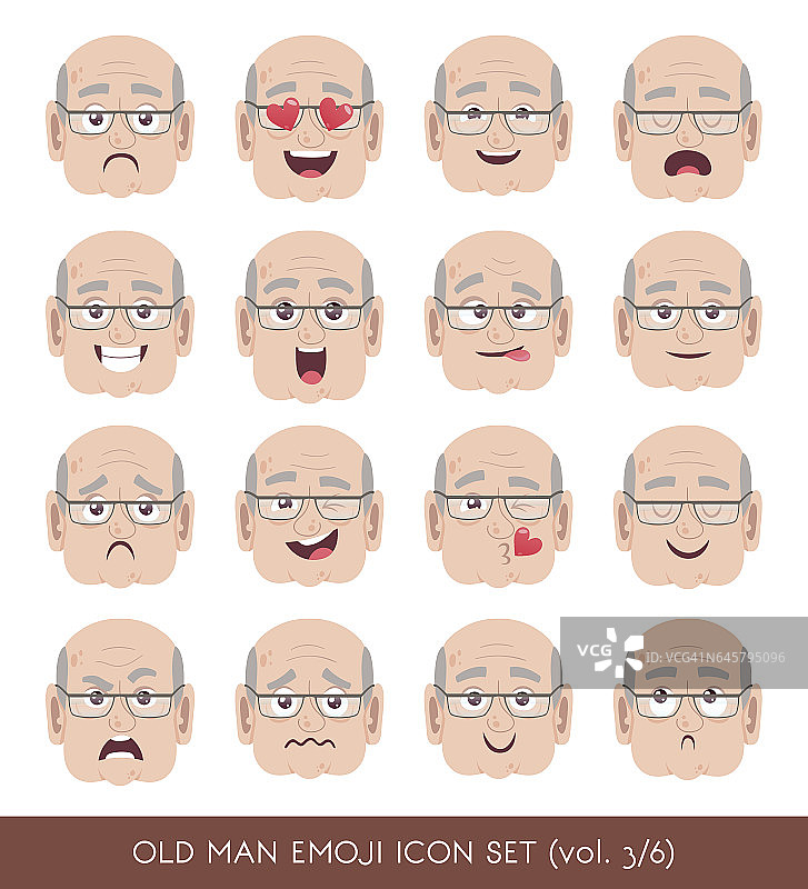 老人表情符号集图片素材