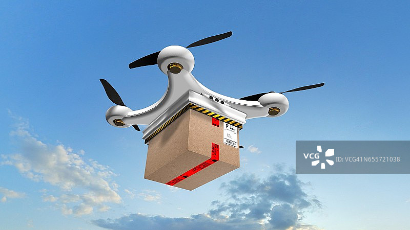 无人机Quadrocopter递送包裹-自动无人机递送图片素材