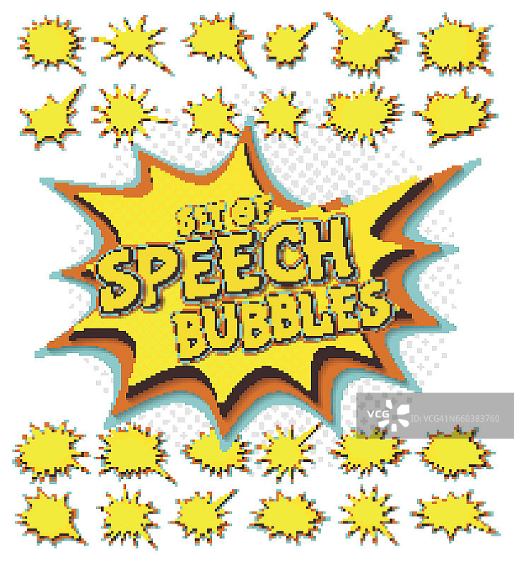 收集范本演讲气泡在波普艺术风格。漫画书的设计元素图片素材