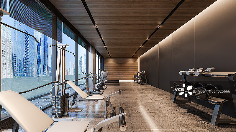 现代健身房与混凝土地板/ 3D渲染图片素材