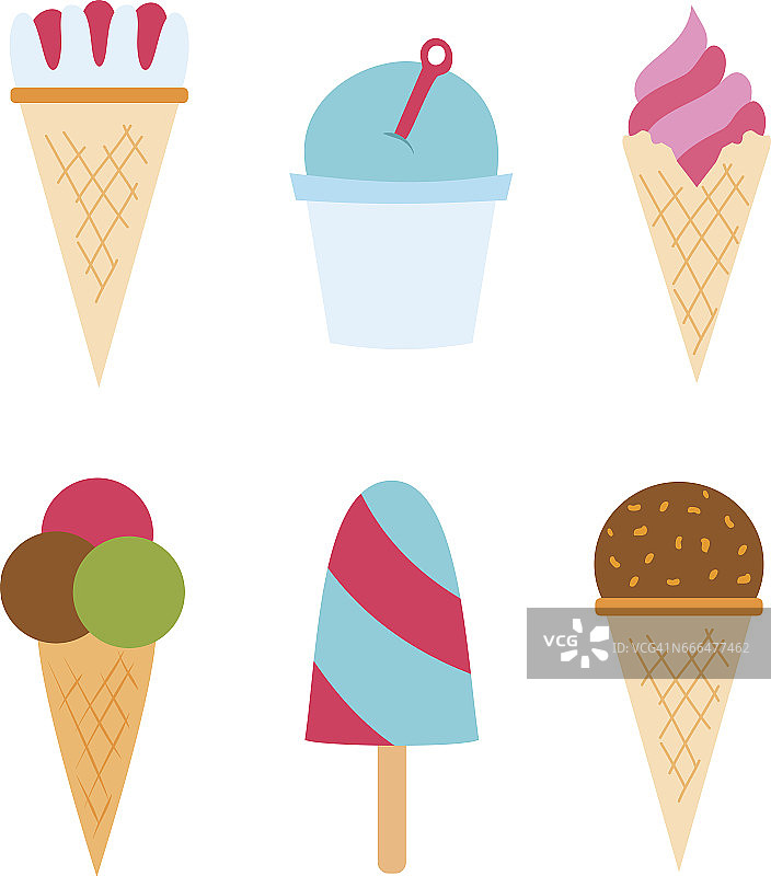 集冰卡通彩色奶油甜点矢量插图巧克力食品甜冷孤立图标小吃蛋筒美味水果冷冻糖果收集图片素材