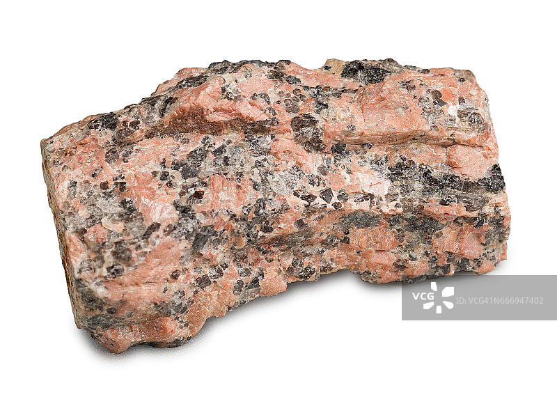 矿物石红色花岗岩孤立在白色背景。图片素材