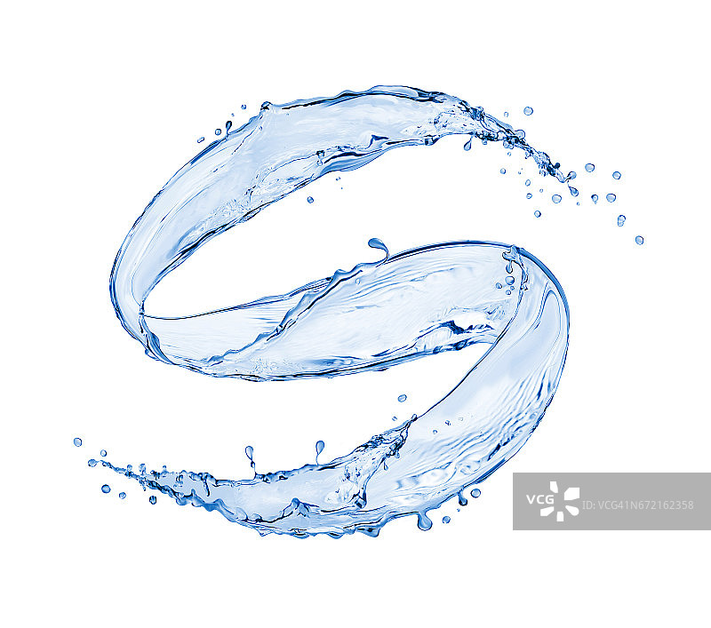 蓝色的水花呈漩涡状，孤立在白色的背景上图片素材