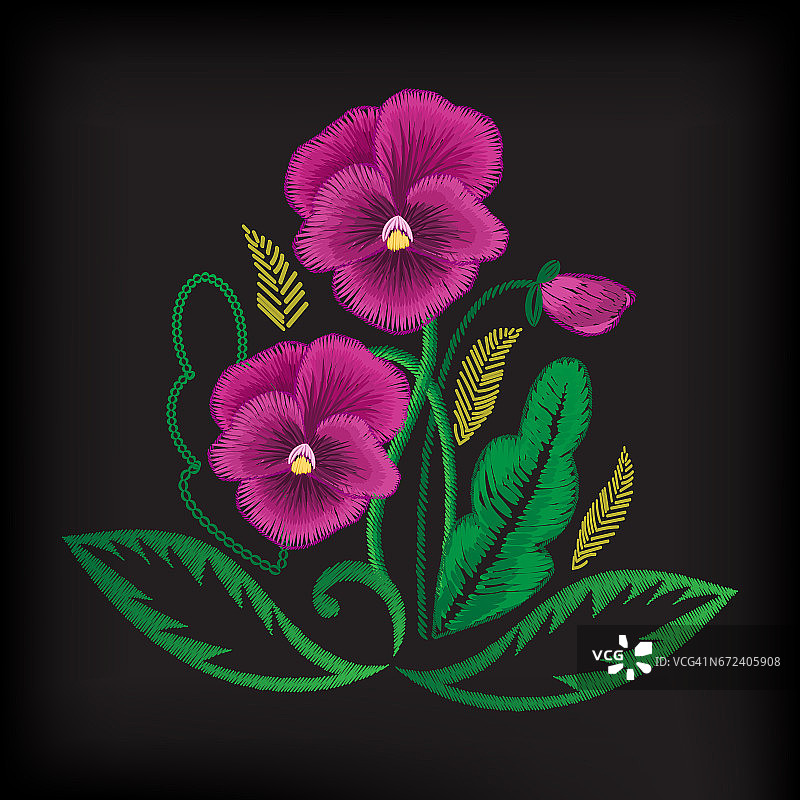 三色紫罗兰刺绣光栅图片素材