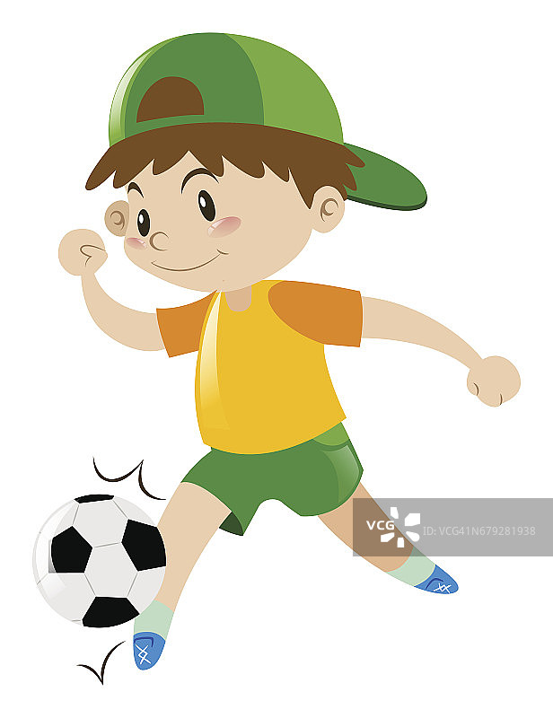 小男孩踢足球图片素材