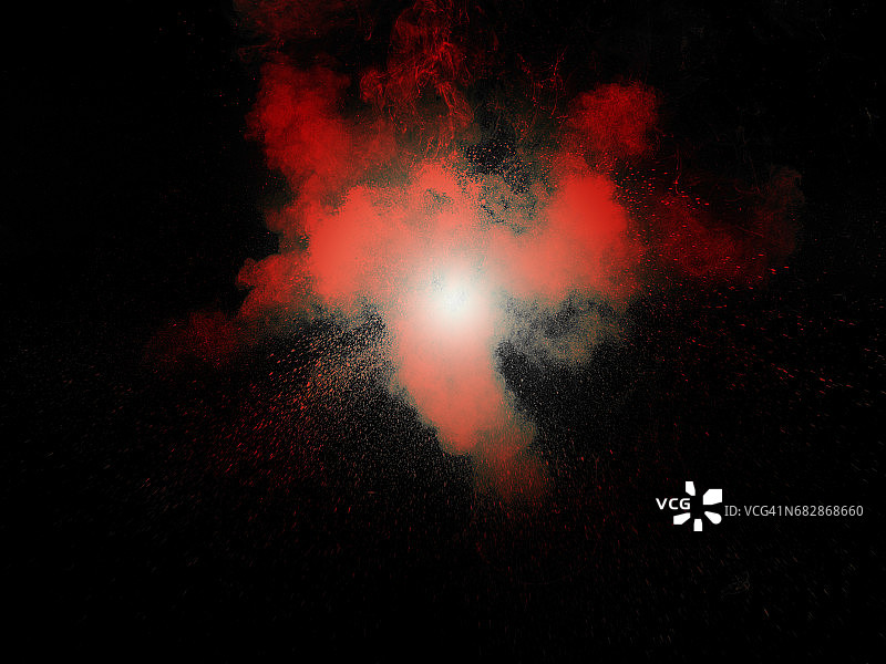 一种颜色的粉末爆炸的形式和纹理，红色的底部是黑色的图片素材