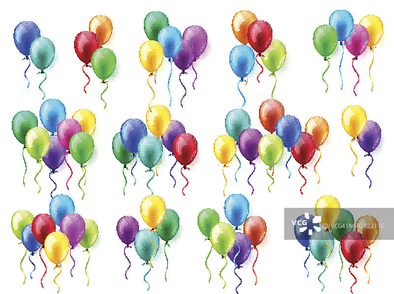 孤立现实的彩色光泽飞行气球集。生日聚会。Ribbon.Celebration。婚纪念日。矢量图图片素材