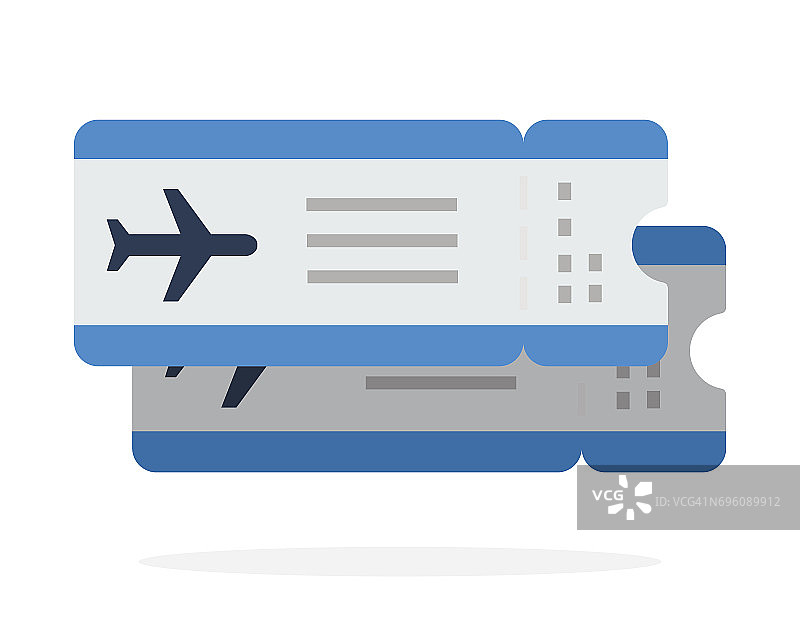 机票，航班矢量平面材料设计孤立物体上的白色背景。图片素材