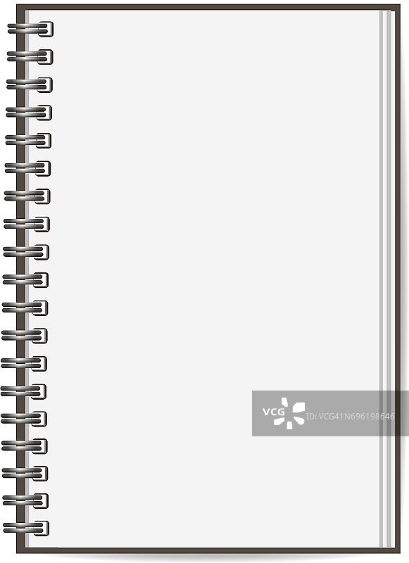 空白现实封闭螺旋笔记本孤立在白色背景。垂直的字帖。模板，模拟组织者或日记。向量图片素材