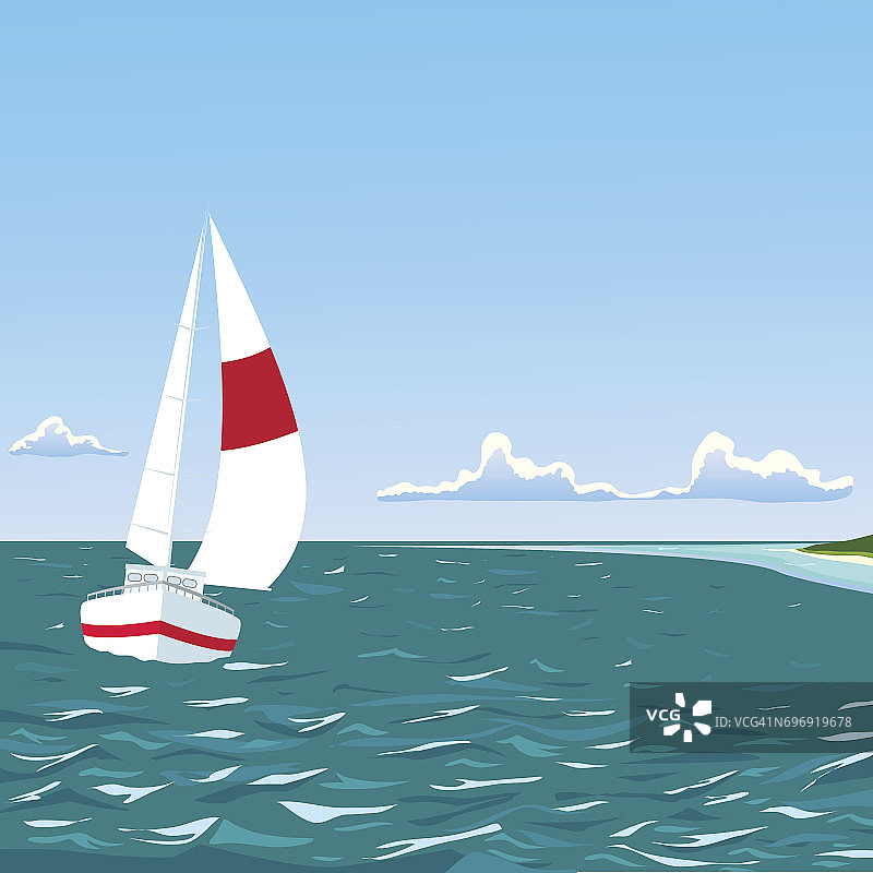 海上游艇与夏季热带海滩矢量插图图片素材