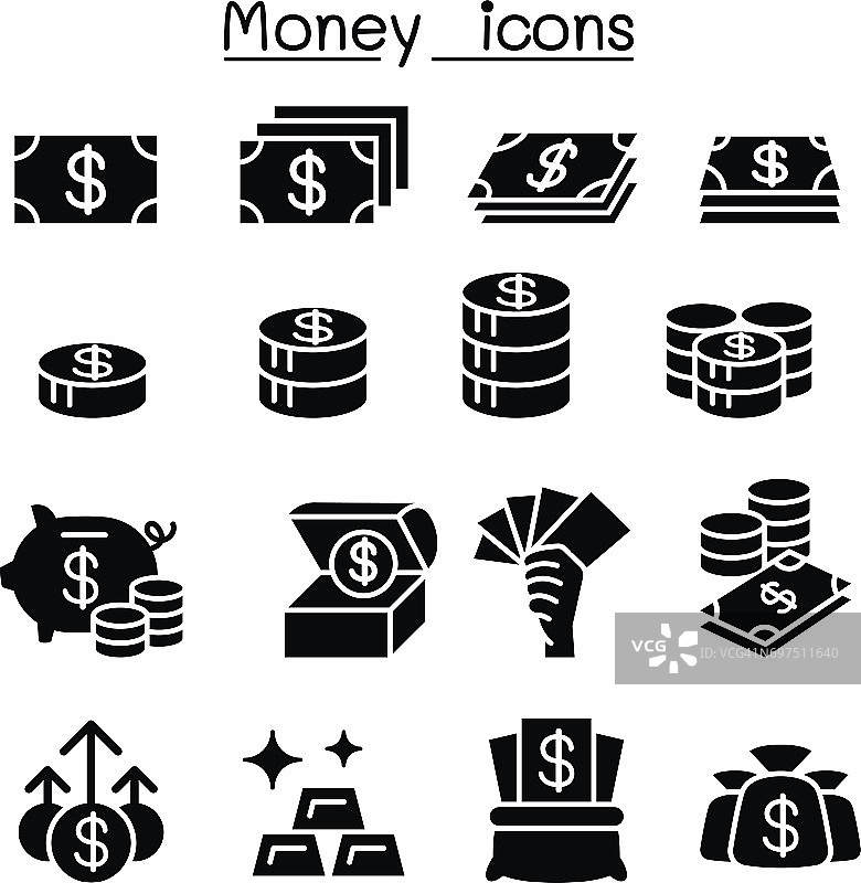 金钱图标设置在细线风格图片素材