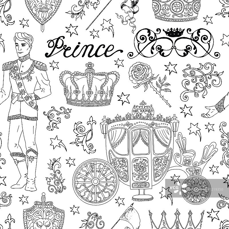 无缝背景与黑白王子和皇室配件图片素材