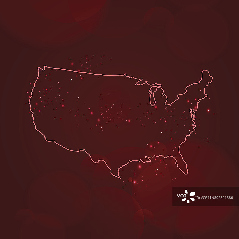 美国地图轮廓红色的黑暗空间背景图片素材