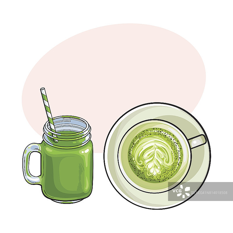抹茶绿茶拿铁和冰沙饮料图片素材