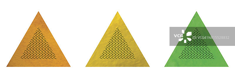 一组三角形与水彩纹理和雪佛龙模式图片素材