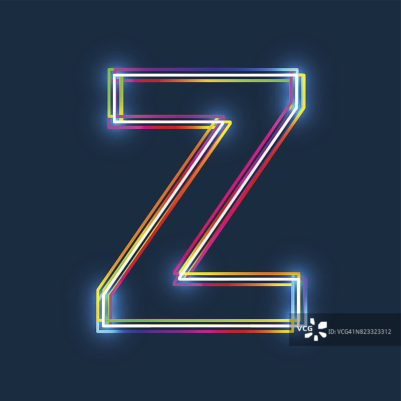 字母Z -矢量多色轮廓字体发光效果孤立在蓝色背景。图片素材