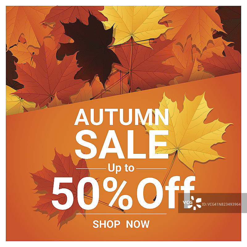 秋天的销售旗帜与彩色的叶子，矢量，插图图片素材